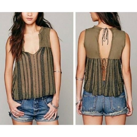 Free People Strike It Open Back Tank Green - Picture 1 of 11